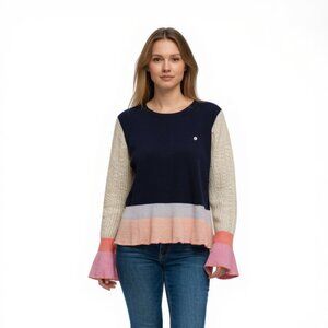 Alessandra Striped Cashmere Sweater Women Size Medium Bell Cuff Colorblock